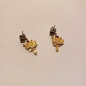 Gold Tone Saddle Earrings with Rhinestone Post